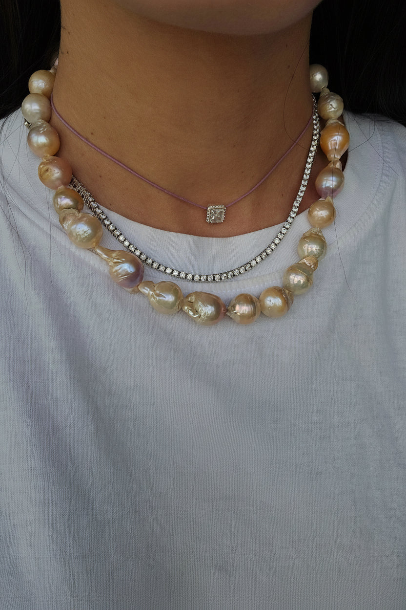 Gargantilla perlas barrocas Rosadas (Plata. 925)