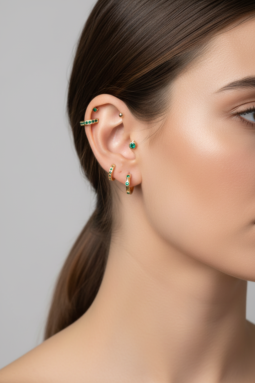 PIERCING VERDE ESMERALDA (mini arracada individual)