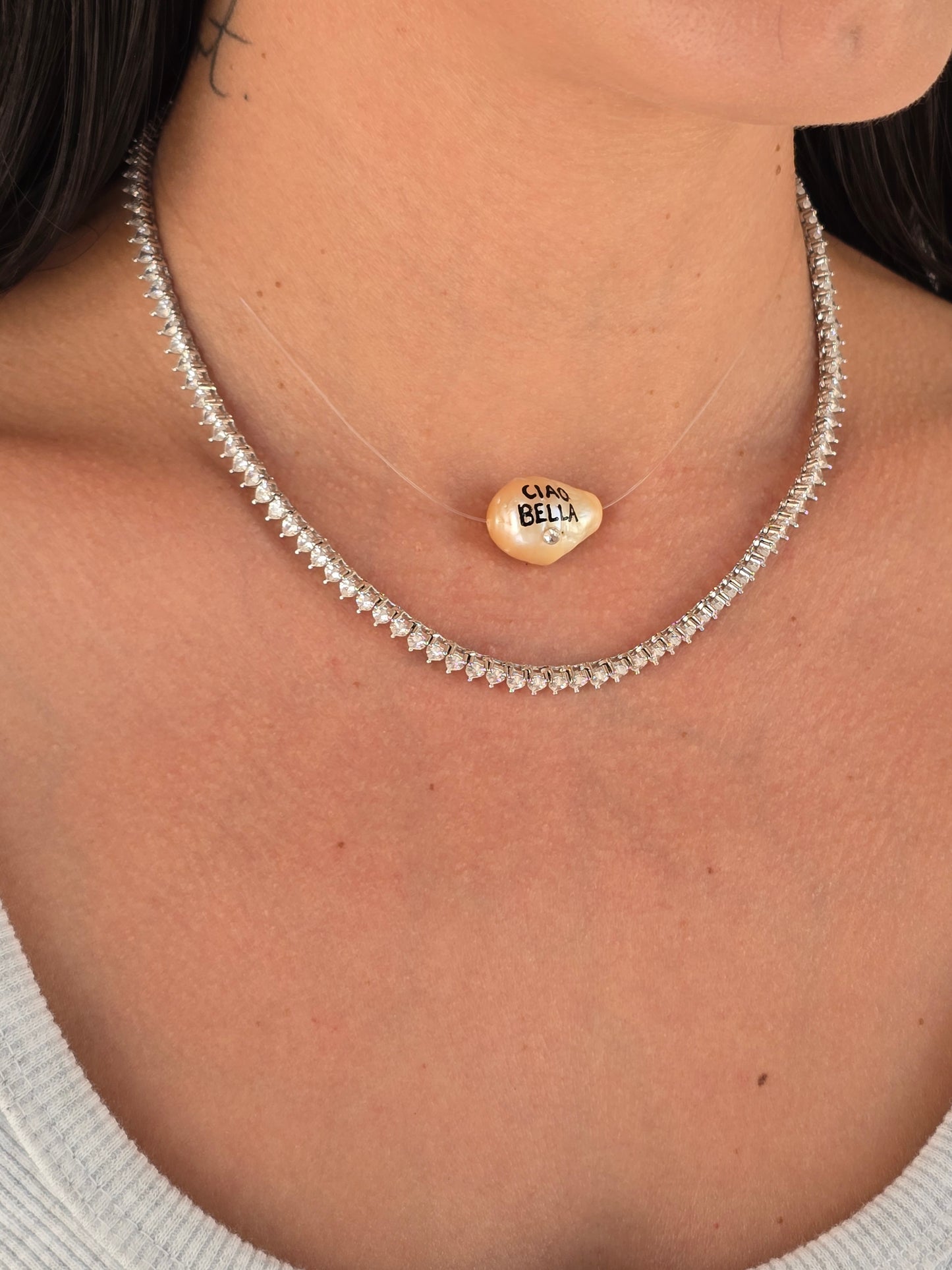 Perla Barroca personalizada collar transparente