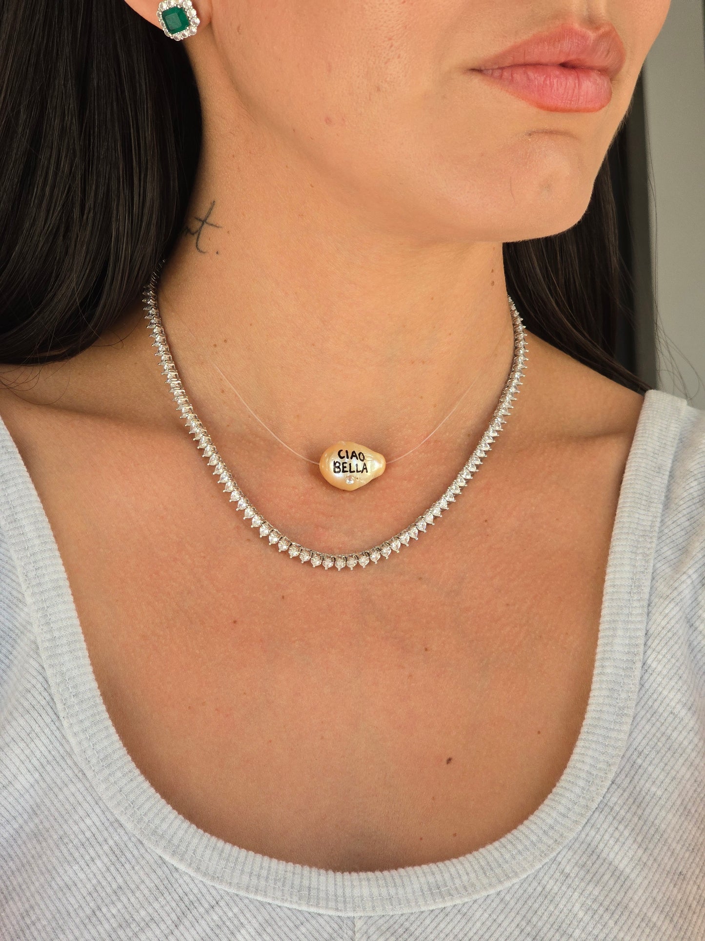 Perla Barroca personalizada collar transparente